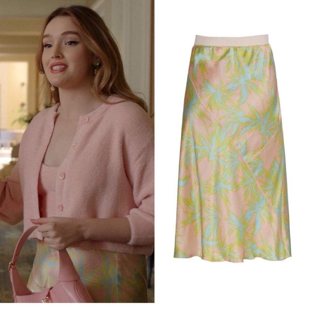 ATM Palm Print Silk Charmense Midi Skirt